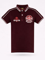 Boys Maroon Embroidered Polo T-Shirt