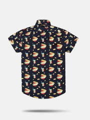Boys Navy Blue Conversational Half Sleeve Shirt