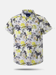 Boys White Tropical Print Half Sleeve Shirt