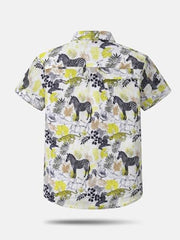 Boys White Tropical Print Half Sleeve Shirt