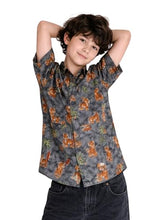 Boys Grey Tropical Print Half Sleeve Shirt