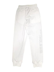 Gini and Jony boys white cotton track pants with typography print and elasticated waist, suitable for ages 12-18 months.