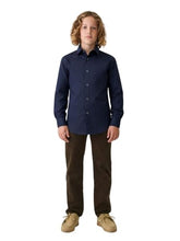 Boys Navy Blue Textured Full Sleeve Shirt