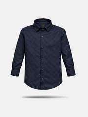 Boys Navy Blue Textured Full Sleeve Shirt