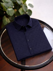 Boys Navy Blue Textured Full Sleeve Shirt