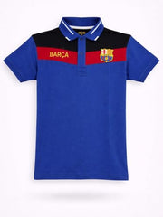 Boys Blue Color Block Half Sleeve Polo T-Shirt