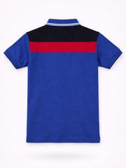 Boys Blue Color Block Half Sleeve Polo T-Shirt