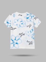 Gini and Jony Girls White Graphic Cotton Knit Top