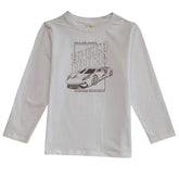 Gini and Jony boys' white graphic cotton T-shirt with full sleeves for ages 3-4, casual boys' upper clothing.