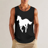 Horse-White Pony Tank Tops Men Loose Sleeveless Shirts Gym Muscle Tees Beach T Shirt M