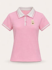 Gini and Jony Girls Pink Applique Cotton Half Sleeves Polo Top 4-5 Years