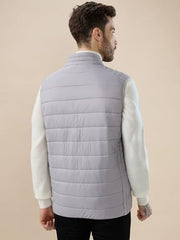 Status Quo Mens Solid Lightweight Stand Collar Sleeveless Quilted Puffer Jacket | 100% Nylon | LT.GREY | M Size