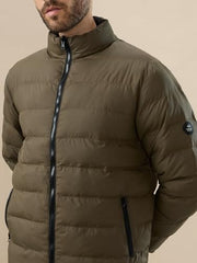 Status Quo Mens Solid Quilted Puffer with Stand Collar Reversible Jacket | 100% Polyester | BLACK/OLIVE | M Size