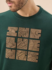 Status Quo Men's Chest Rubber Typography Print Full Sleeve Round Neck Fleece Sweatshirt | 60% Cotton 40% Polyester | Bottle Green | M Size