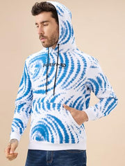 Status Quo Men's Tie-Dye Print Hooded Fleece Sweatshirt with Kangaroo Pocket | 60% Cotton 40% Polyester | White | M Size