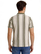 Status Quo Olive Striped Textured Polo T-Shirt