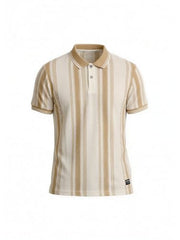 Status Quo Beige Striped Textured Polo T-Shirt
