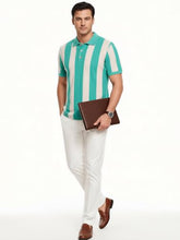 Status Quo Aqua & Ecru Striped Polo