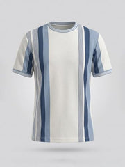 Status Quo Grey & Blue Textured Stripe T-Shirt
