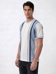 Status Quo Grey & Blue Textured Stripe T-Shirt