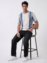 Status Quo Grey & Blue Textured Stripe T-Shirt