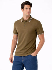 Status Quo Khaki Textured Polo T-Shirt