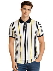 Status Quo Striped Contrast Polo T-Shirt White