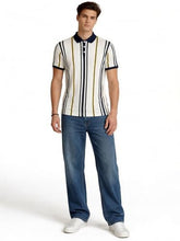 Status Quo Striped Contrast Polo T-Shirt White