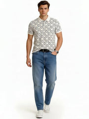Status Quo Geometric Print Polo T-Shirt White