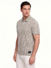 Status Quo Beige Botanical Print Polo