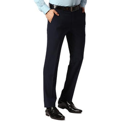 Park Avenue men's slim fit blue formal trouser showing front view, tailored fit, with belt loops and classic formal design.