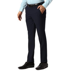 Park Avenue slim fit blue formal men's trouser, tailored fit with belt loops and front pockets, for professional attire.