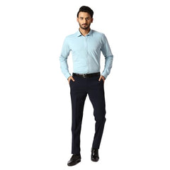 Park Avenue men's slim fit blue formal trousers, neatly pressed with belt loops and tailored fit, suitable for professional wear.