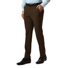 Park Avenue men's slim fit green formal trousers, tailored for a sleek look, shown in a close-up image.