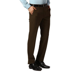 Slim fit green formal trouser for men by Park Avenue, showing the tailored design and fabric texture in a front view.