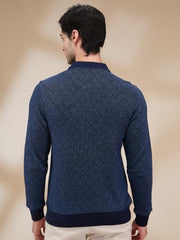 Parx Men Regular Fit Jacquard Pattern Cotton Polyester Blend Full Sleeve Polo Neck Casual T-Shirt (Size: 46)-XCKD00439-B8 Dark Blue