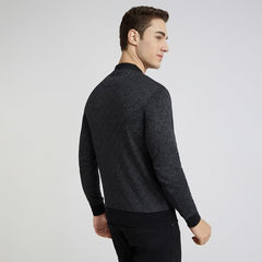 Parx Men Regular Fit Jacquard Pattern Cotton Polyester Blend Full Sleeve Polo Neck Casual T-Shirt (Size: 39)-XCKD00439-K8 Black