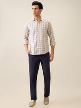 Colorplus Men Slim Fit Solid Piece Dyed Pattern Cotton Elastane Blend Flat Front Casual Trouser Blue