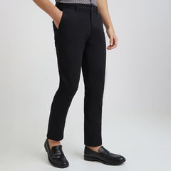 Colorplus Men Slim Fit Solid Piece Dyed Pattern Cotton Blend Flat Front Casual Trouser (Size: 34)-CMTR11974-K8 Black