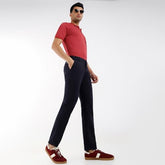 Colorplus Men Slim Fit Plain Pattern Cotton Blend Flat Front Casual Trouser (Size: 32)-CMTR12024-B8 Dark Blue