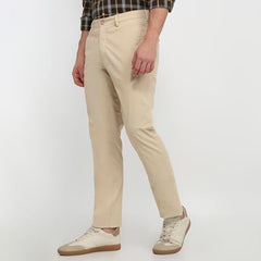 Colorplus Men Slim Fit Twill Pattern Cotton Blend Flat Front Casual Trouser Fawn