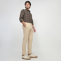 Colorplus Men Slim Fit Twill Pattern Cotton Blend Flat Front Casual Trouser Fawn