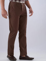 Colorplus men's slim fit dark brown twill casual trousers with flat front and cotton blend fabric, suitable for everyday wear