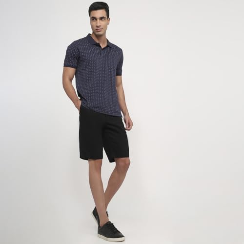 Dark blue Colorplus men's regular fit cotton polo shirt with print pattern, half sleeves, casual style, polo collar.