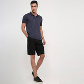 Dark blue Colorplus men's regular fit cotton polo shirt with print pattern, half sleeves, casual style, polo collar.