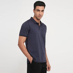 Colorplus men's dark blue cotton polo shirt with print pattern, regular fit, short sleeves, casual style.
