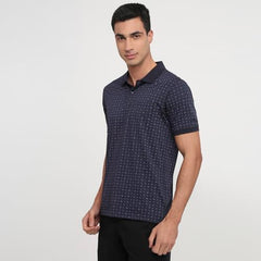 Dark blue Colorplus men's regular fit cotton polo shirt with print pattern, short sleeves, casual style, and polo collar.