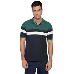 Colorplus Men Regular Fit Structure Pattern Pure Cotton Polo Neck Half Sleeve Straight Hem Casual T-Shirt Medium Green