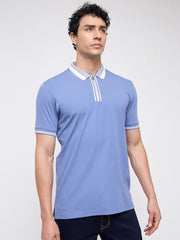 Colorplus Men Regular Fit Solid Pattern Rayon Nylon Blend Polo Neck Half Sleeve Straight Hem Casual T-Shirt Medium Grey
