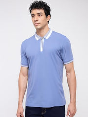 Colorplus Men Regular Fit Solid Pattern Rayon Nylon Blend Polo Neck Half Sleeve Straight Hem Casual T-Shirt Medium Grey